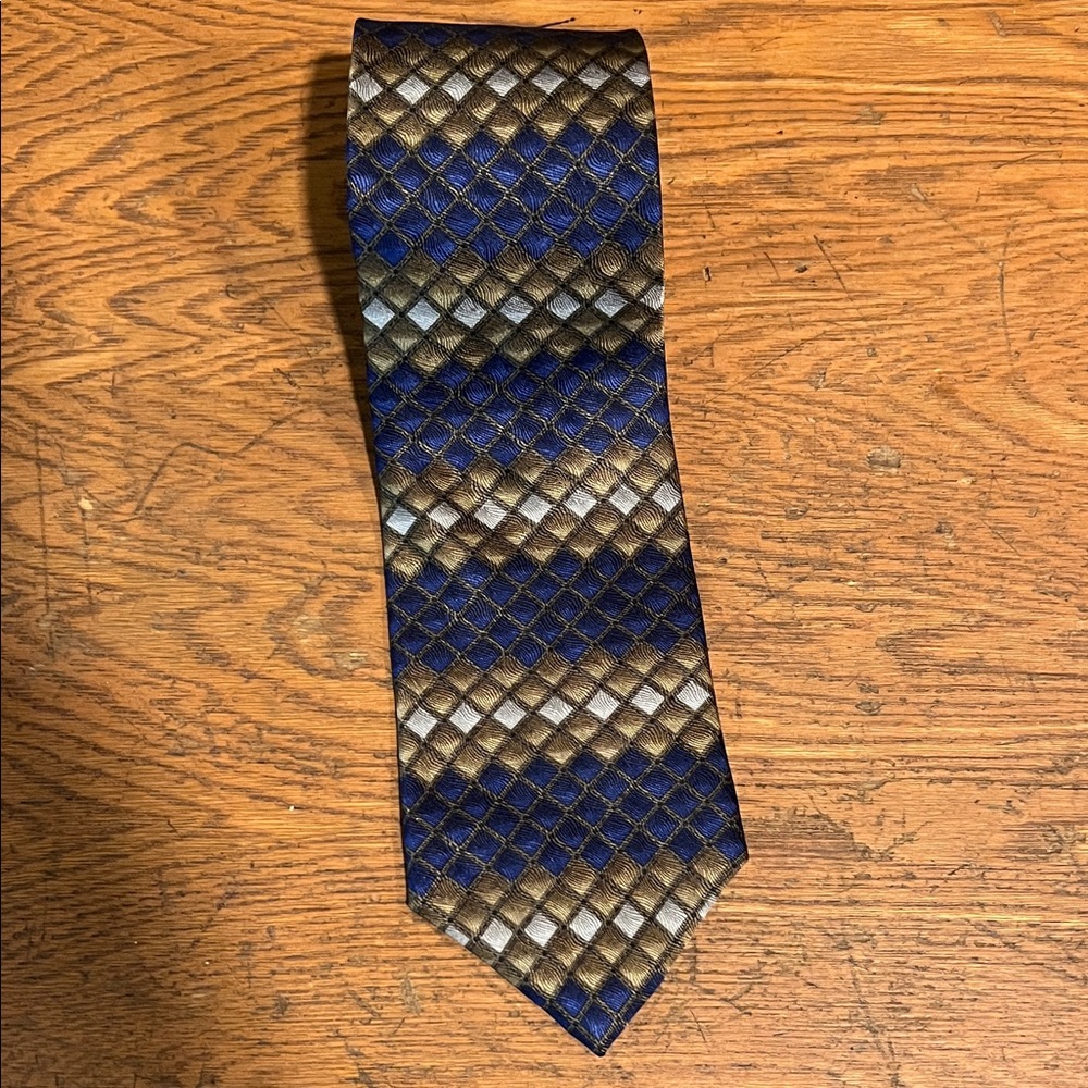 Urban Canvas Blue Gold and Slate diamond patter silk tie